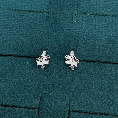 92.5 Silver Enamel Puppy Huggie Hoop Earrings for Girls