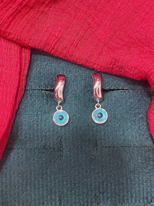 92.5 silver classy minimal plain evil eye bali earrings