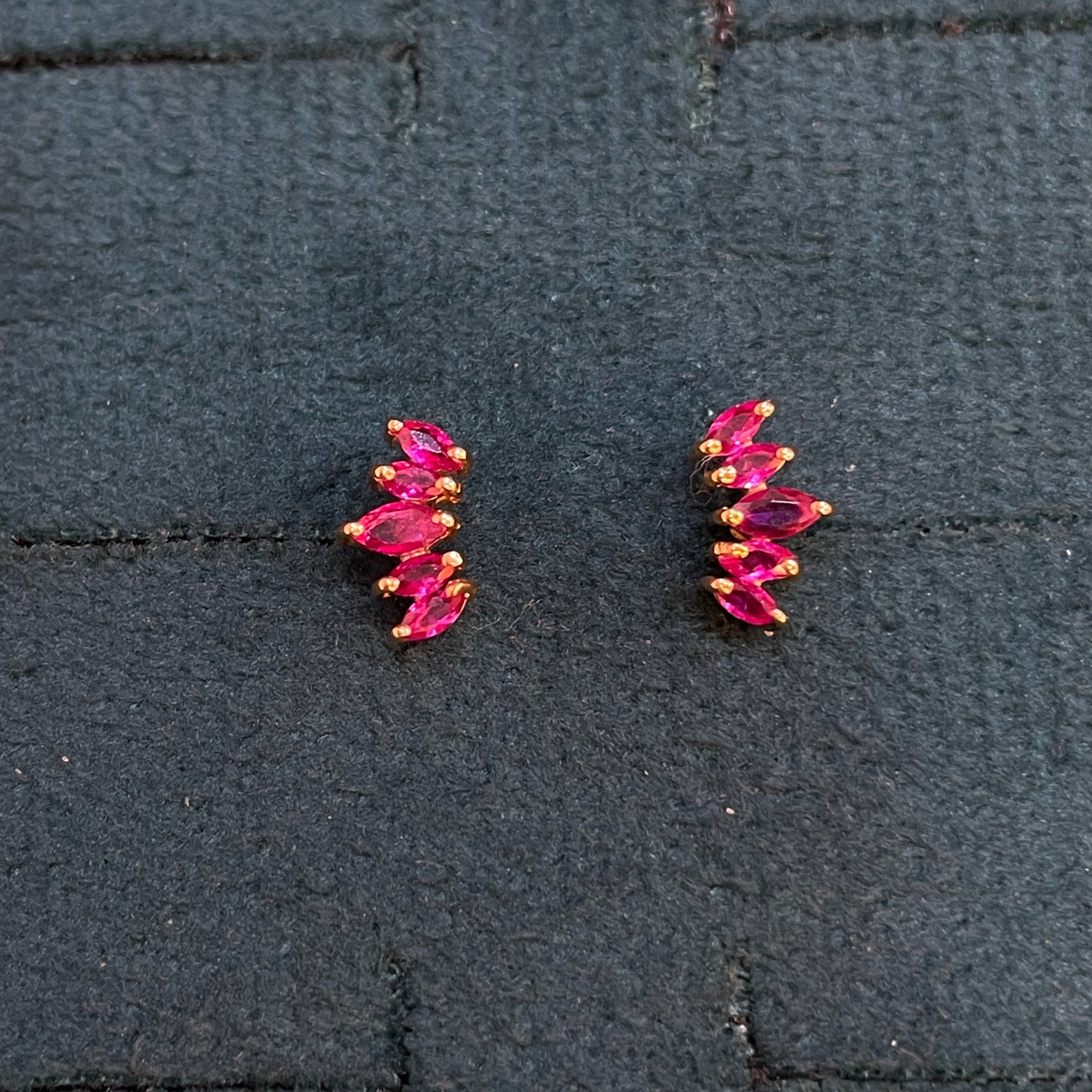 925 Sterling Silver Gold Plated Ruby 5 Leaf Stud Earrings for Women | Floral Design