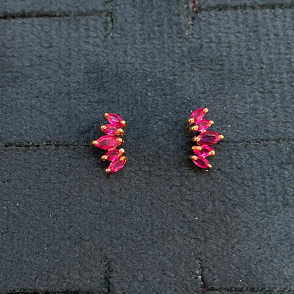 925 Sterling Silver Gold Plated Ruby 5 Leaf Stud Earrings for Women | Floral Design