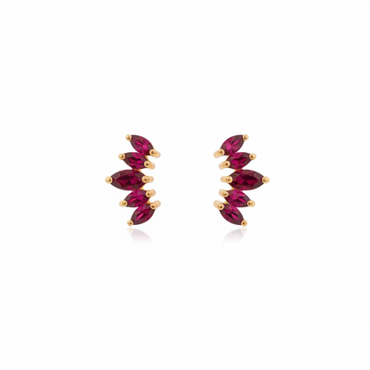 925 Sterling Silver Gold Plated Ruby 5 Leaf Stud Earrings for Women | Floral Design