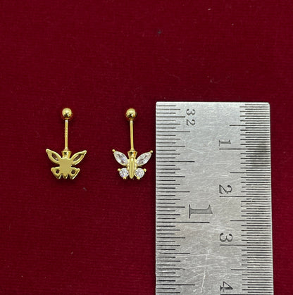 92.5 Silver Gold Plated Tiny Butterfly Bugadi - Pair