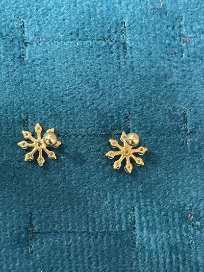 925 Silver Gold Starburst Stud Earrings | CZ Sparkle Earrings with Ball Screw Back