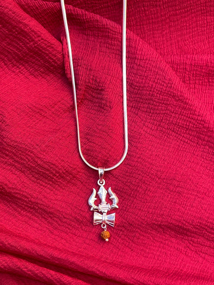 92.5 Silver Trishul Pendant for Men & Women | Trishulam Symbol Design | Traditional Spiritual Jewellery