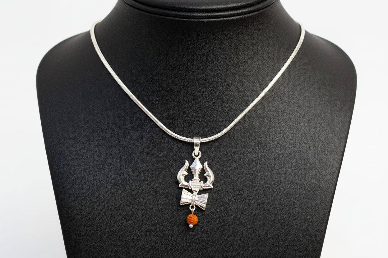 92.5 Silver Trishul Pendant for Men & Women | Trishulam Symbol Design | Traditional Spiritual Jewellery