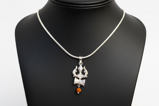 92.5 Silver Trishul Pendant for Men & Women | Trishulam Symbol Design | Traditional Spiritual Jewellery