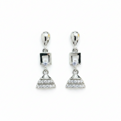 92.5 Sterling Silver CZ Square Frame & Mini Jhumka Drop Earrings for Women pair