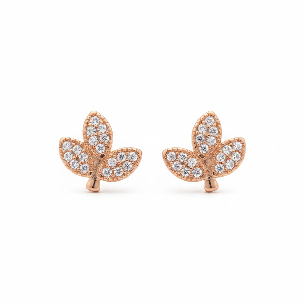 92.5 Silver Rose Gold Plated Leaf Earrings for Women | Stylish Nature-Inspired Design | Elegant Jewellery