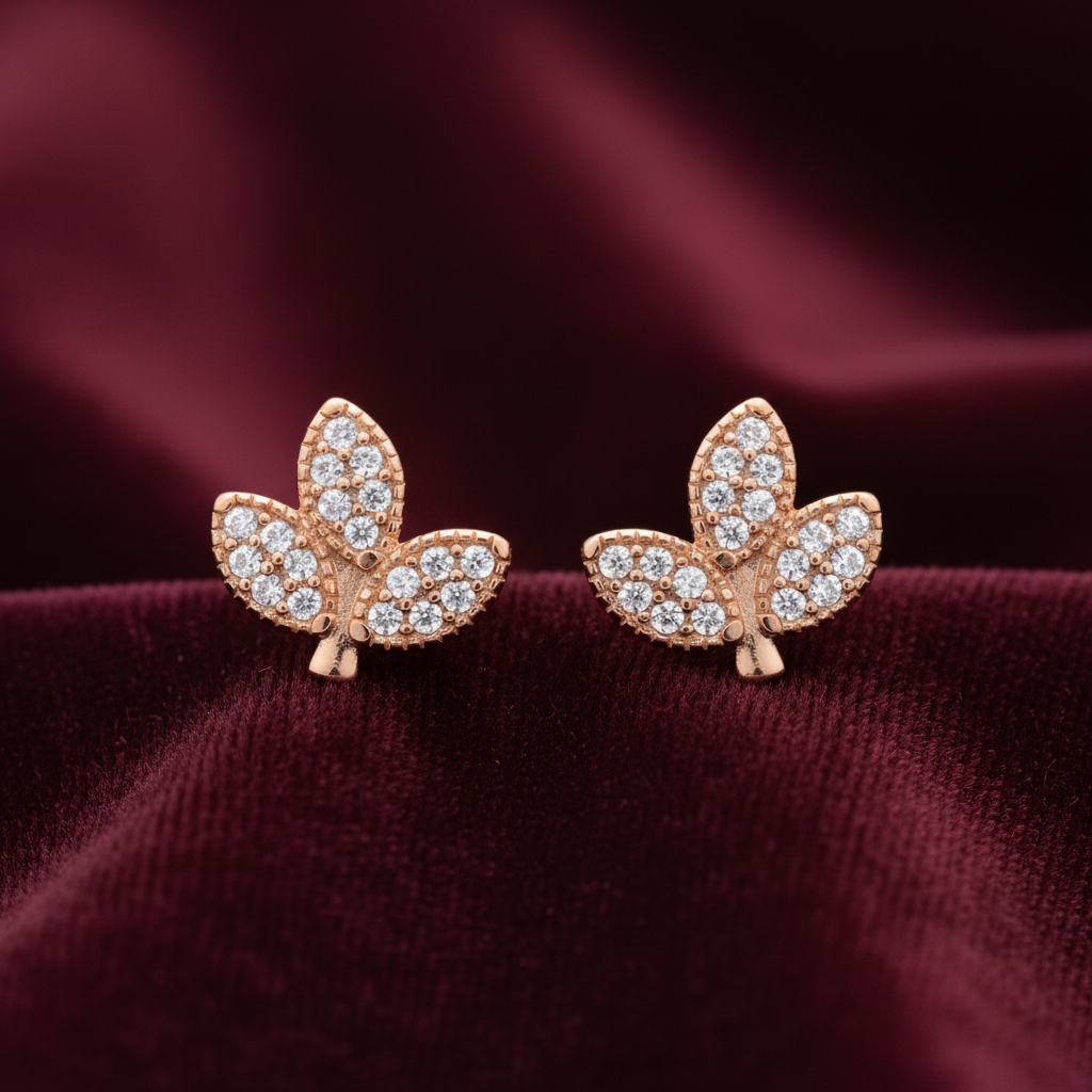 92.5 Silver Rose Gold Plated Leaf Earrings for Women | Stylish Nature-Inspired Design | Elegant Jewellery