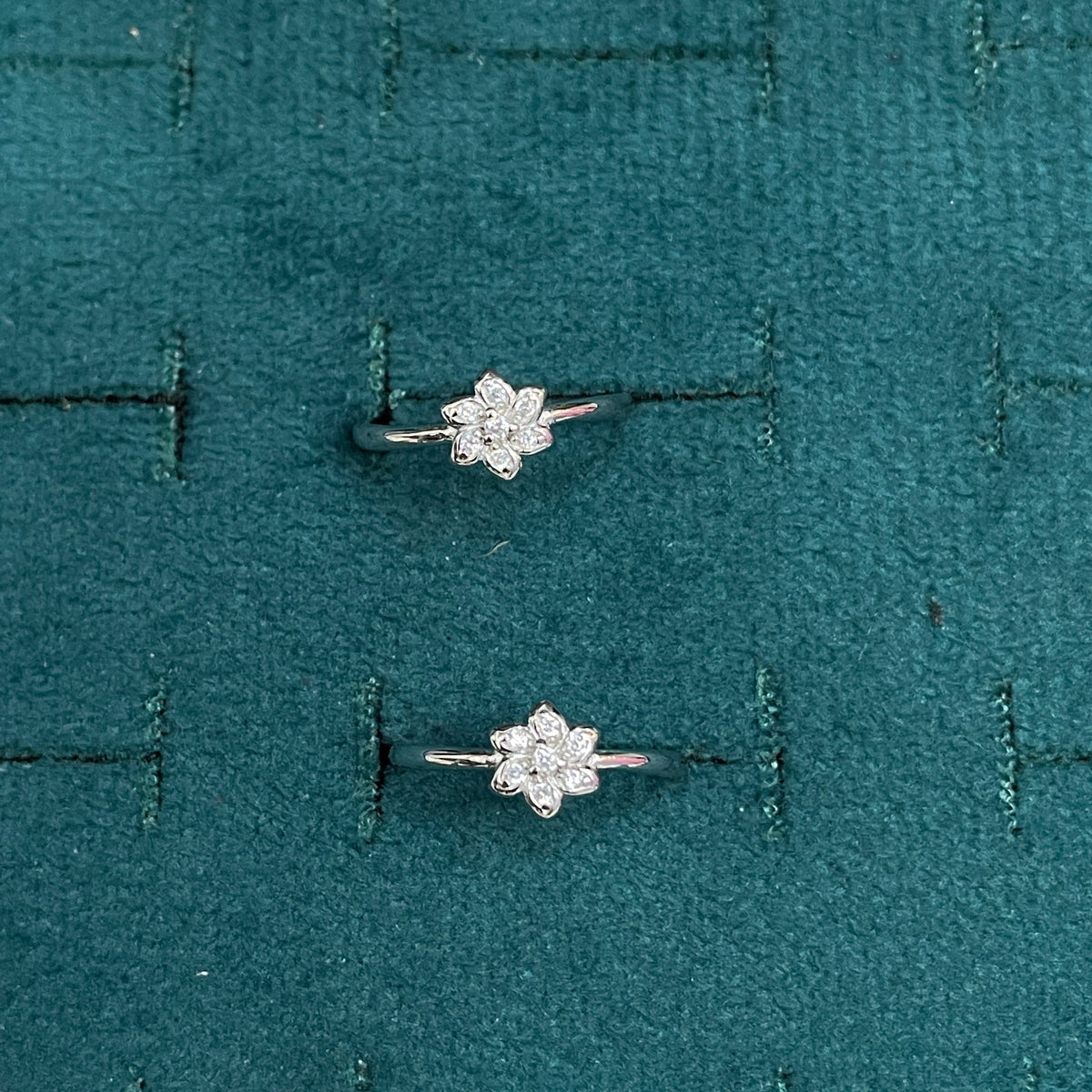 92.5 Sterling Silver CZ Flower Toe Rings for Women