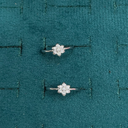 92.5 Sterling Silver CZ Flower Toe Rings for Women