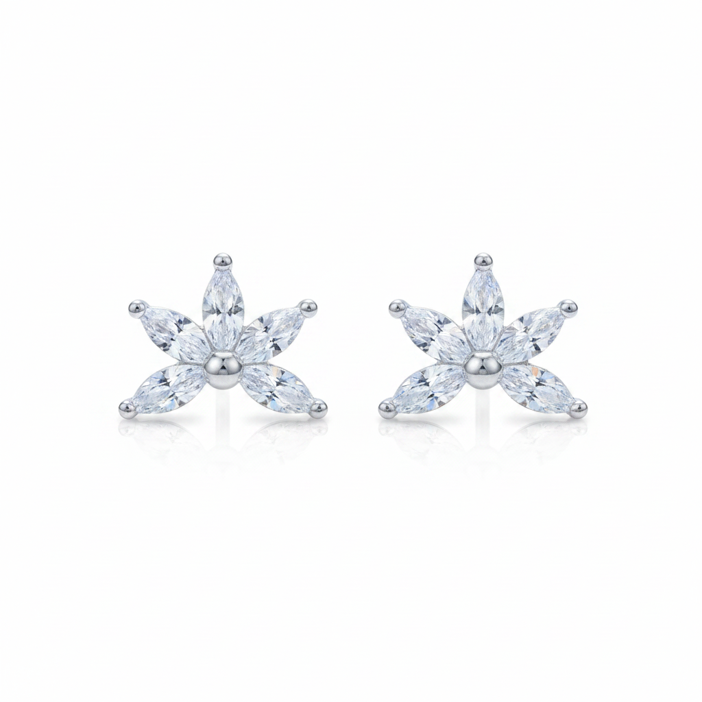 92.5 Silver Five Leaf Earrings | Minimal Floral Design | Jewellery