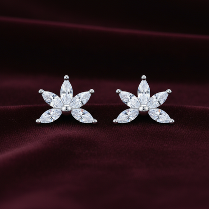 92.5 Silver Five Leaf Earrings | Minimal Floral Design | Jewellery