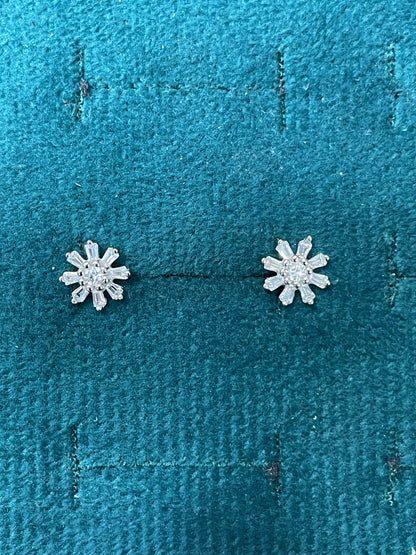 925 Silver Starburst Stud Earrings | CZ Sparkle Daily Wear Earrings with Ball Screw Back