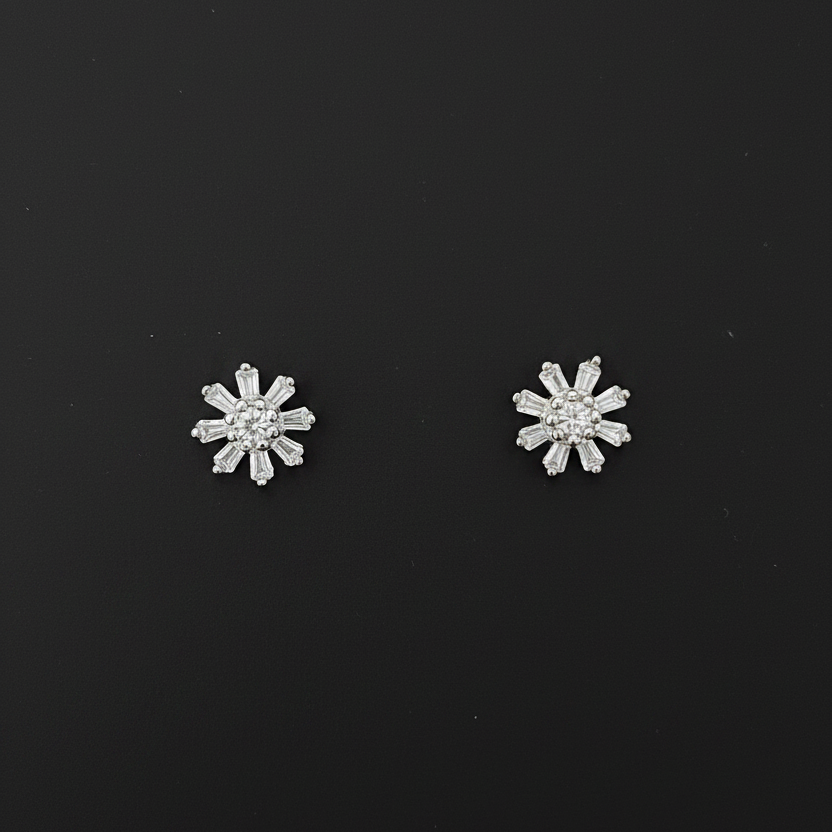 925 Silver Starburst Stud Earrings | CZ Sparkle Daily Wear Earrings with Ball Screw Back