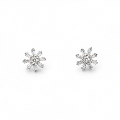 925 Silver Starburst Stud Earrings | CZ Sparkle Daily Wear Earrings with Ball Screw Back