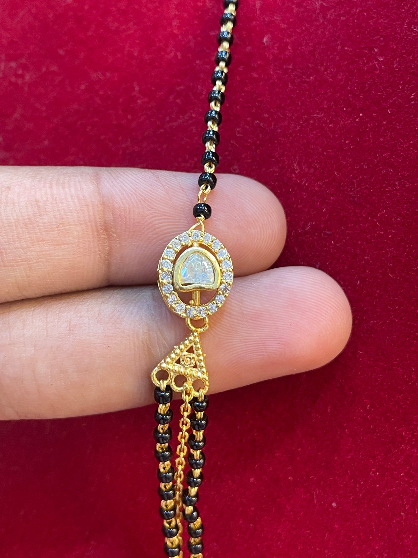 92.5 Silver Gold Plated Three Line Black Bead Chain for Women 19 Inches | Mangalsutra Style Jewellery