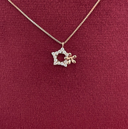 92.5 Silver Rose Gold Plated CZ Star & Flower Charm Pendant Necklace for Women
