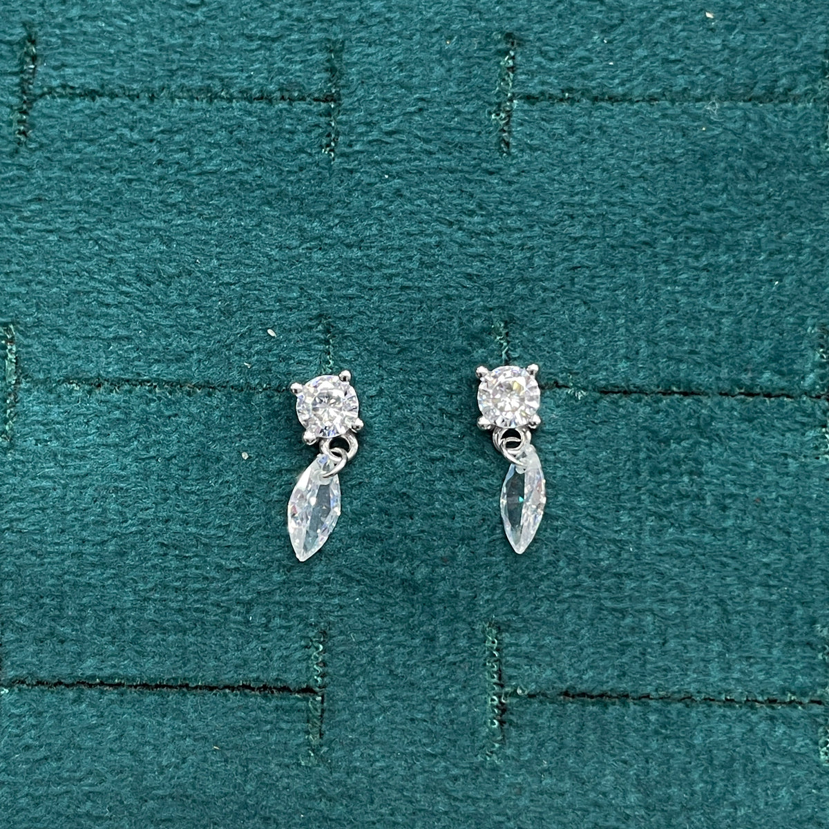92.5 Sterling Silver Round White CZ Solitaire Stud & Marquise White CZ Drop Earrings for Women
