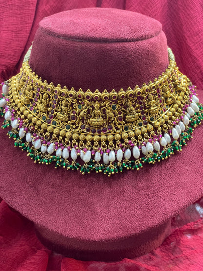 92.5 Silver Gold Plated Lakshmi Devi Necklace for Women | Traditional Temple Style | Elegant Spiritual Jewellery