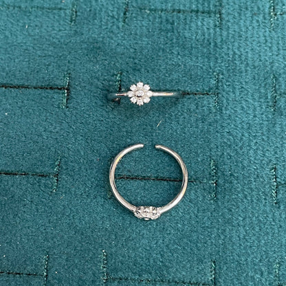 92.5 Sterling Silver CZ Sunflower Petal Toe Rings for Women
