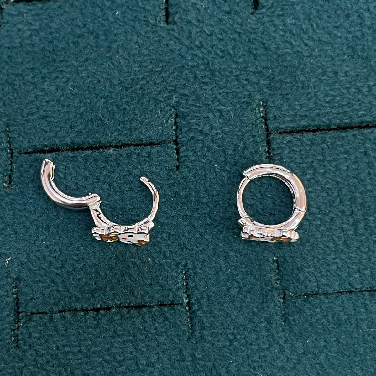 92.5 Silver Enamel Hello Kitty Huggie Hoop Earrings for Girls