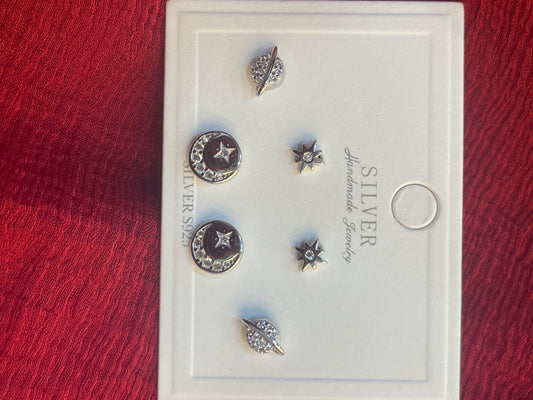 92.5 Silver Earrings Stack for Women | Minimal Stud Set | Stylish Layered Jewellery