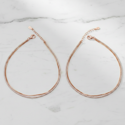 92.5 Silver Rose Gold-Plated Double Layer Anklet Pair