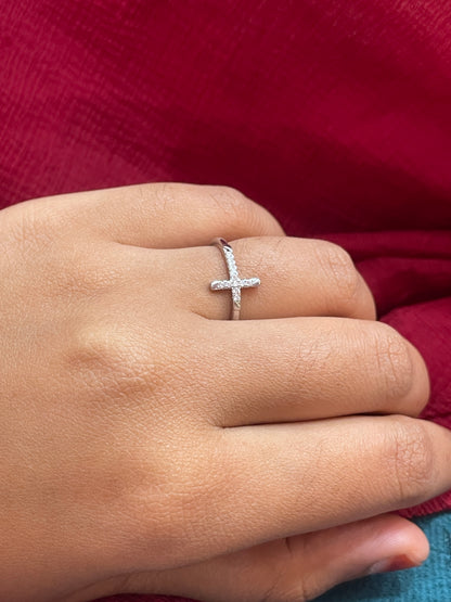 92.5 Silver Cross Design Ring for Women (Size 12) – Elegant Minimal Style