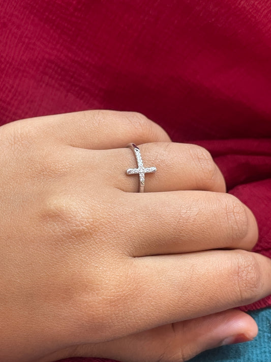 92.5 Silver Cross Design Ring for Women (Size 12) – Elegant Minimal Style