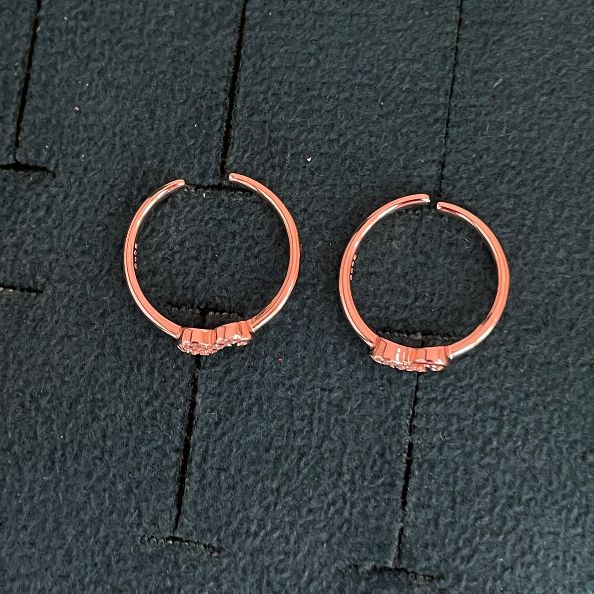 92.5 Silver Rose Gold Plated White CZ Infinity Scroll Toe Rings