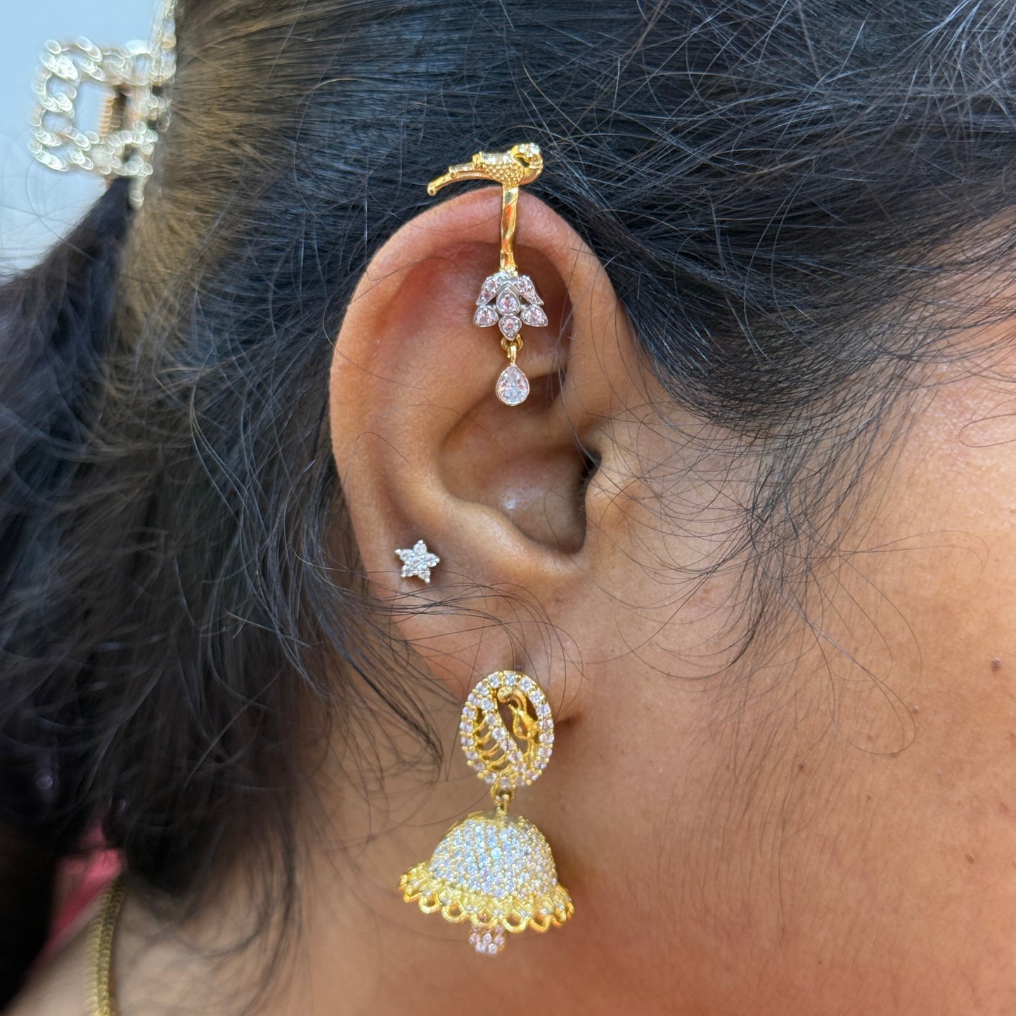 92.5 Silver Parrot Press-On Bugadi for Women | Temple Style Non-Piercing Ear Cuff | Traditional Jewellery