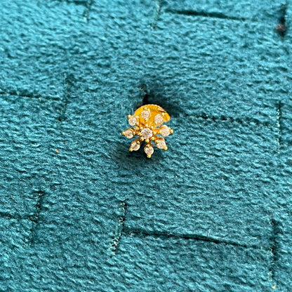 Gold Plated Floral CZ Stud Earrings for Women | Screw Back Flower Design