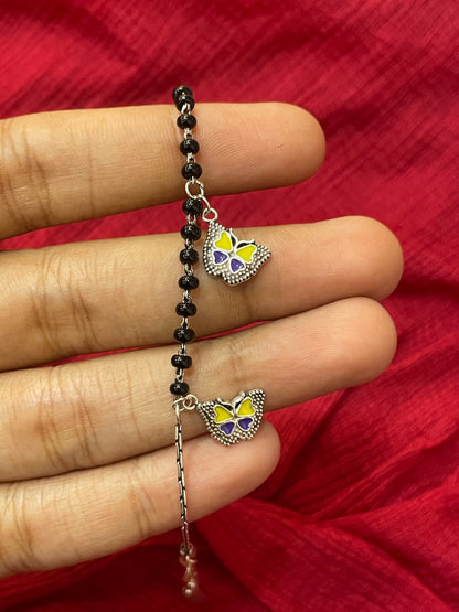 92.5 Silver Black Beads Butterfly Bracelet for Women 7.5 Inches | Stylish Elegant Design | Daily Wear Jewellery