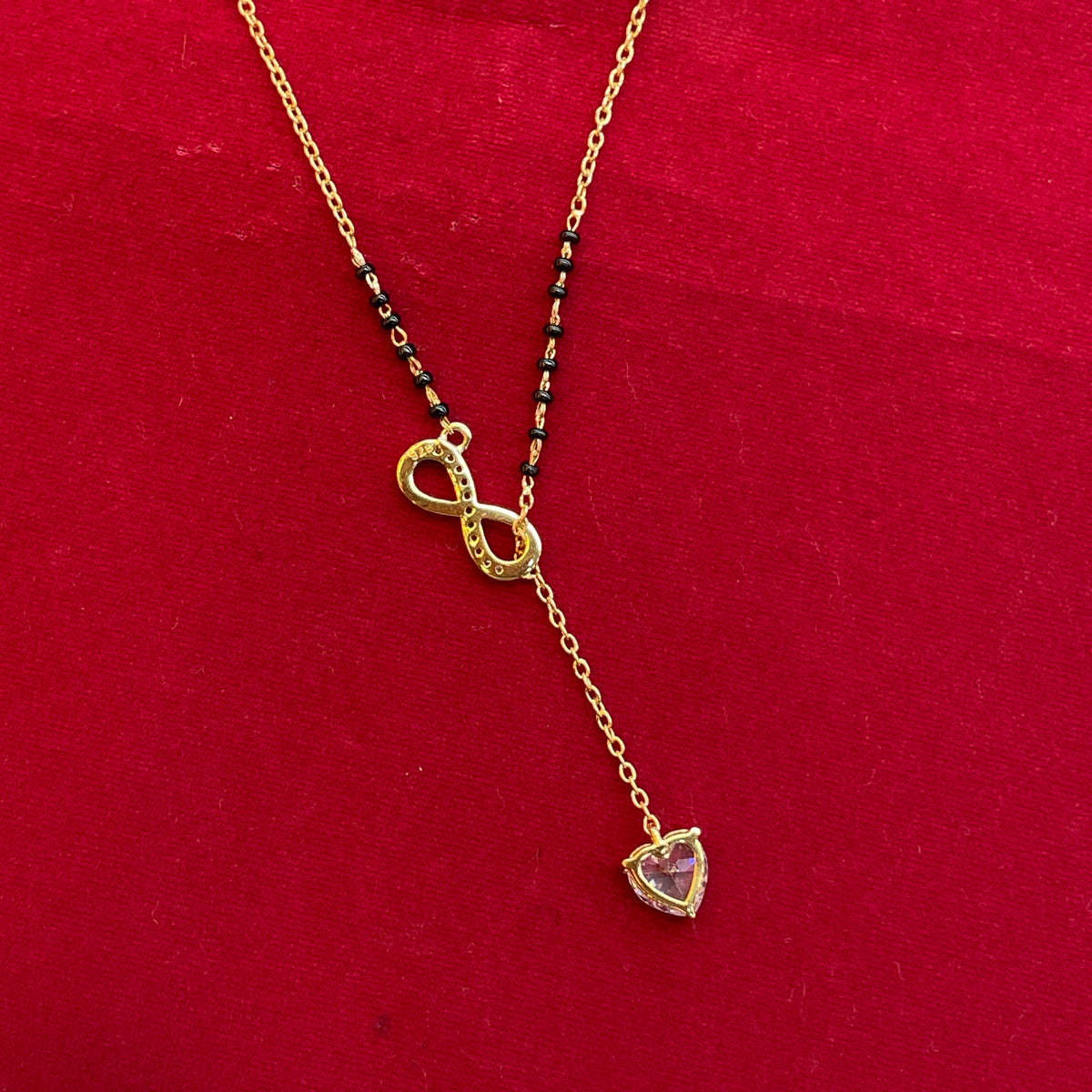 92.5 Sterling Silver Gold Plated CZ Infinity Heart Black Bead Chain