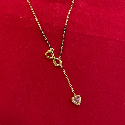 92.5 Sterling Silver Gold Plated CZ Infinity Heart Black Bead Chain