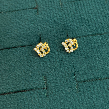92.5 Silver Gold Plated White CZ Om Stud Earrings for Women