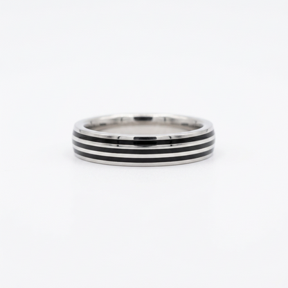 92.5 Silver Triple Black Stripe Band Ring - Size 20
