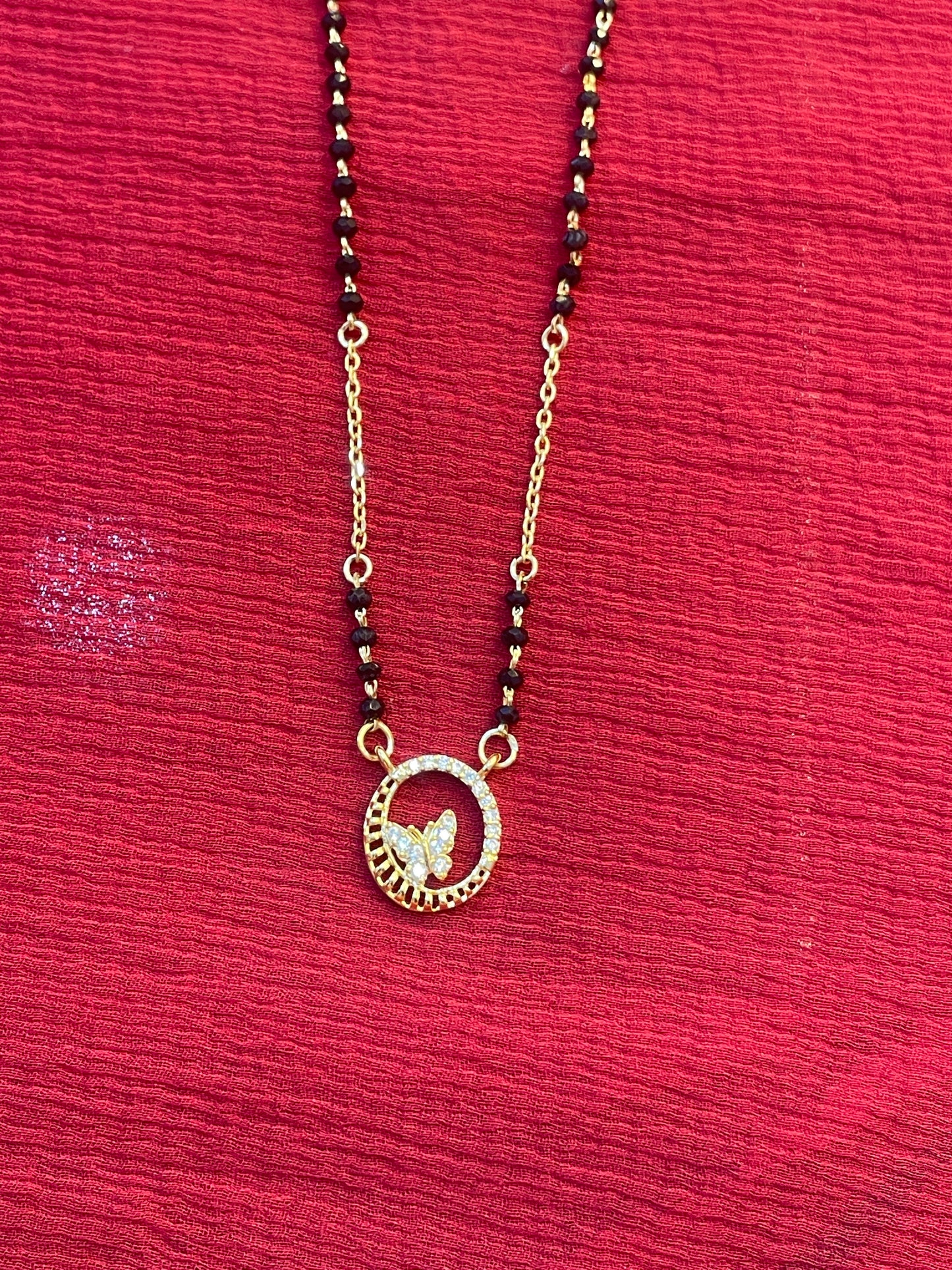 92.5 silver classy butterfly black bead chain 19.5 inches
