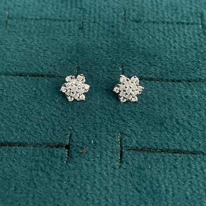 92.5 Silver Clear Stone Flower Stud Earrings Pair