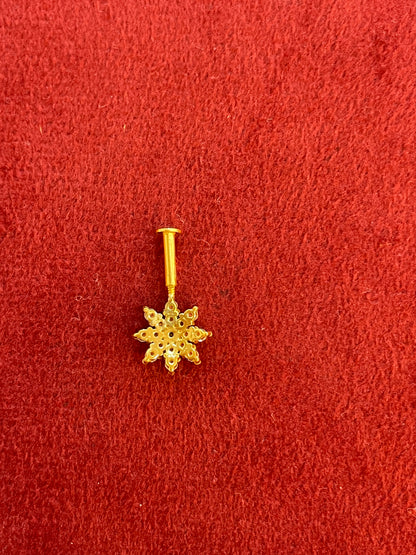 925 Silver Gold Plated 8 Petal Bugadi Pair