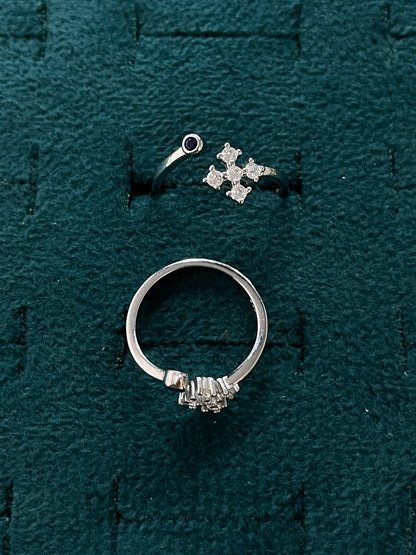 92.5 Silver 5 Stone Cross Cluster Adjustable Toe Rings for Women | Blue & White Stone Design
