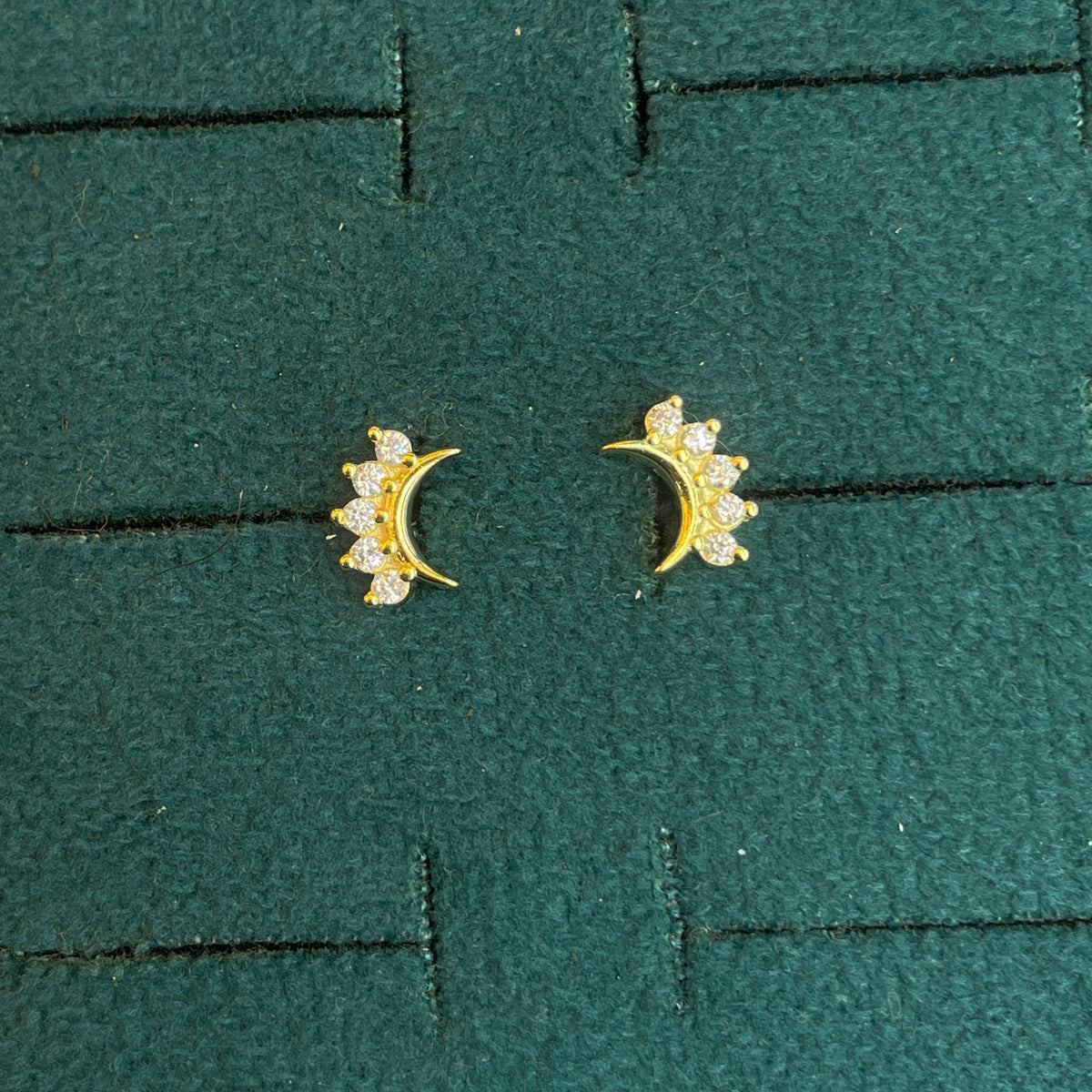 92.5 Silver Gold-Toned Clear Stone Crescent Studs Pair