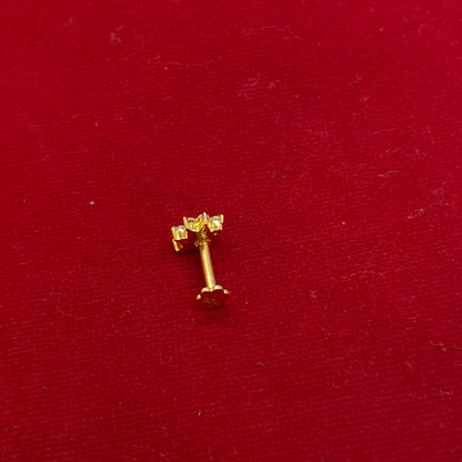 92.5 Sterling Silver Gold Plated Ruby Red CZ Crown Nose Pin for Women