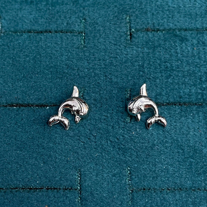 92.5 Sterling Silver Jumping Dolphin Stud Earrings for Women pair