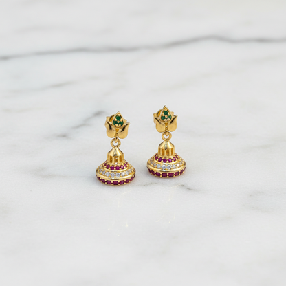 92.5 Silver Gold Plated Lotus Earrings for Women | Elegant Floral Design | Ethnic Jewellery pair