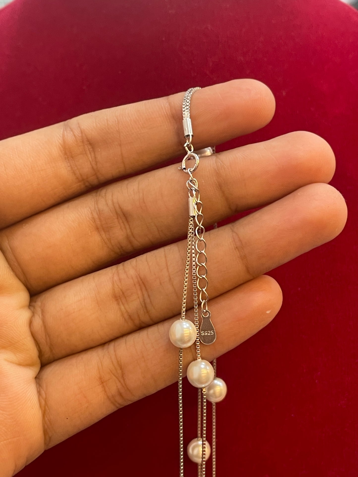 92.5 Silver Double Line Pearl Chain for Women 18.5 Inches | Elegant Layered Design | Classic Jewellery