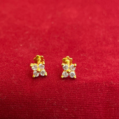 92.5 Sterling Silver Gold Plated Four Petal CZ Flower Studs