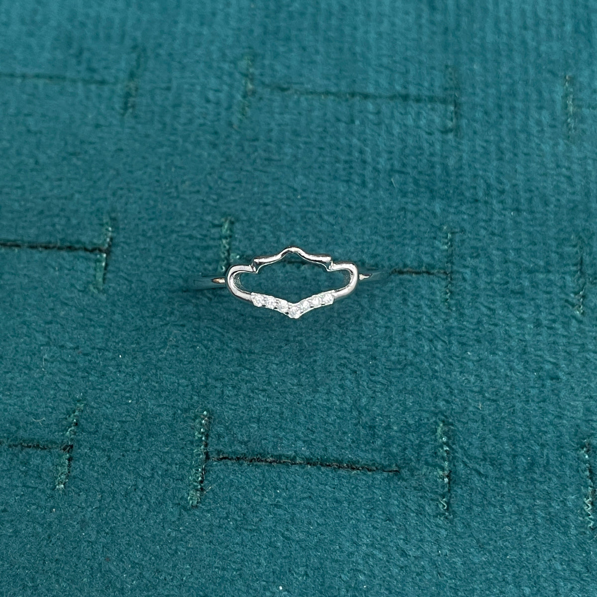 92.5 Sterling Silver Open Marquise Frame with CZ Chevron Finger Ring for Women