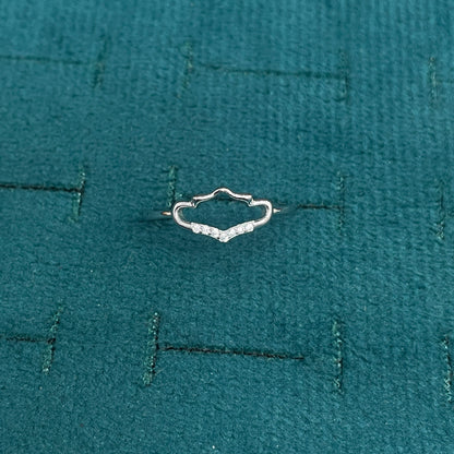 92.5 Sterling Silver Open Marquise Frame with CZ Chevron Finger Ring for Women